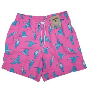 Chubbies Swim Trunks Mens Small Toucan Do It Pink Shorts Preppy Elastic Waist